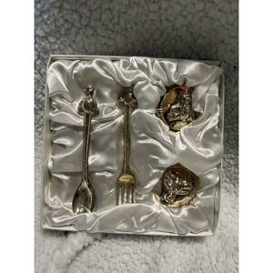 Baby Collection Silverplated Gift Set Spoon Fork Trinket Box Vintage